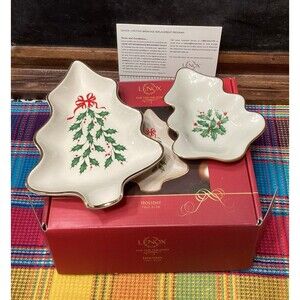 Lenox Holiday Tree Dish Larger One New with Box 8” Smaller 5.5” Made USA
